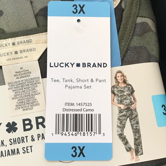 LUCKY BRAND Pajamas Loungewear 4 Piece Set Green Camo Women’s Plus Size 3X - Picture 15 of 15